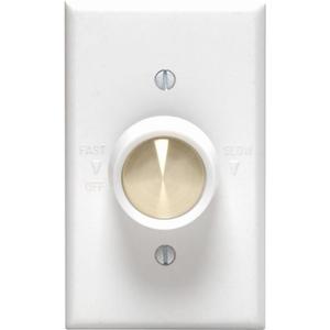 Leviton Full Range Variable Fan Speed Control, 120 Vac, 60 Hz, 5 A, Switch, 612-6616-W, White