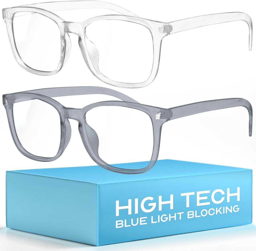 Livho High Tech Blue Light Glasses - Advanced 99% Blue Light Blocking Computer Glasses - Anti-Eyestrain & UV Glare Protection (*B2 Clear + Clear Grey)