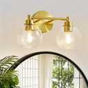 Gold Bathroom Vanity Lights, 2-Light Wall Sconce with Glass Globe Shade, Vanity Lighting for Bathroom/Bedroom/Dressing Room, Vertical/Horizontal Mounted, E26 Bulb Base (Bulb Not Included)