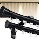 Double Curtain Rods for Windows, 6.6ft Wall Mounted Heavy Duty Dual Rods with Silent Aluminum Alloy Brackets, Decorative Double Drapery Rod for Bedroom/Living Room/Hotel/Room Divider, Black
