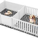 VEVOR Dogs Whelping Box, 93.3x48.4x18.1 inch, Plastic PVC Puppies Playpen with Height Adjustable Door and Washable Pee Pad, 2-Room Layout Indoor Puppy Play Pen for Extra Large Breed Dogs, Milk White
