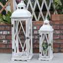 Farmhouse Wooden Lantern Rustic Candle Lanterns, Vintage Large 9” x 9” x 29”  for Indoor & Outdoor Decor, Decorative Lanterns Without Glass Panels