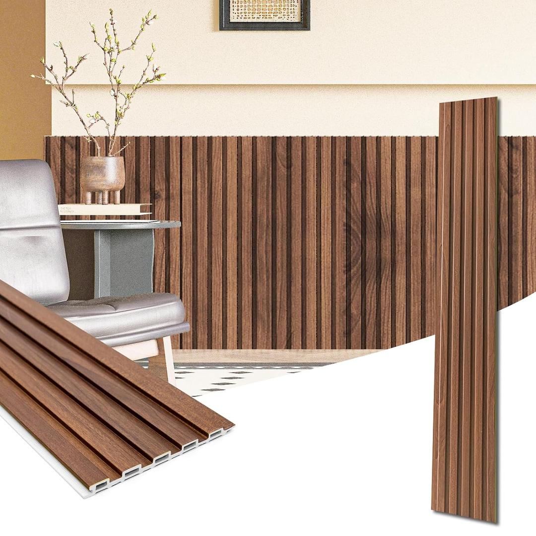 Art3d WPC Wainscoting Panels, 16-Pack 48 x 6 Inch 3D Wall Accents for Interior Wall Decor, Living Room, Bedroom, Teak