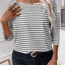 SOFIA'S CHOICE 3/4 Length Sleeve Women's Tops Striped Shirt Boat Neck Loose Fit Shirts White Black X-Large (XL)