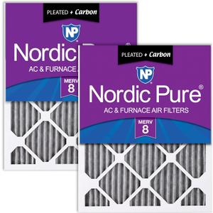 Nordic Pure 12x20x1 (11 1/2 x 19 1/2 x 3/4) Furnace Air Filters MERV 8 Pleated Plus Carbon 2 Pack