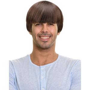 Short Mushroom Wig for Men-Synthetic 60s Bowl Cut Wigs for Anime Movie Music Costume Halloween Cosplay Party (Dark Brown)