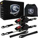 Retractable Ratchet Straps Heavy Duty Tie Down 1''*12ft Breaking Strength 1760LBS Cargo Securing System, for Motorcycle, Jetski, Kayak(2 Pack,Black)