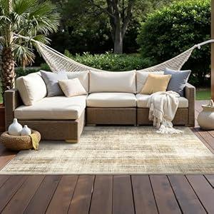 GENIMO Outdoor & Indoor Area Rug 4'x6', Waterproof, Non-Shedding, Easy Cleaning, Abstract Mat for Patio, Living Room, Balcony, Dining Room, Deck, RV, Bedroom, Camping, Outside Carpet, Brown