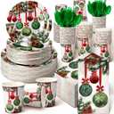 Suttmin 350 Pcs Christmas Paper Plates and Napkins Set 9 Inch 7 Inch Disposable Durable Dinnerware Holiday Xmas Party Supplies Tableware Serve 50 Guest Cups Knife Forks Spoon(Christmas Tree)