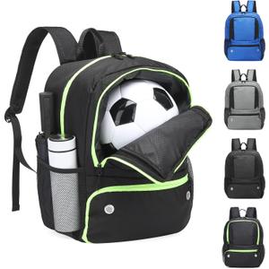 Soccer Backpack for Men Women Athletes, Equipment Bags with Ball Holder, Basketball Volleyball Backpack Water Resistant (Black Green)