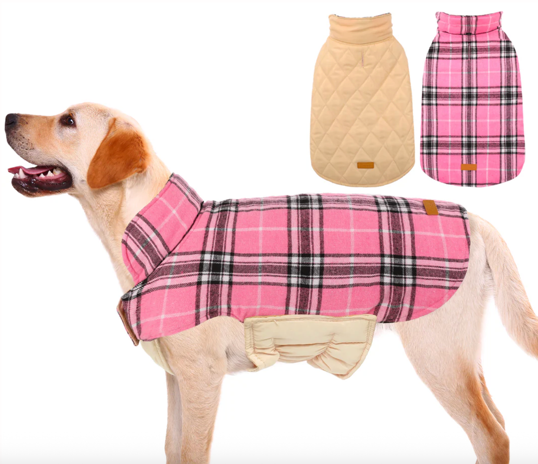 Kuoser Waterproof Dog Coat, Reversible Dog Jacket for Large Dogs, Adjustable Durable Doggie Winter Coat for Groowing Puppies Warm Puppy Cold Weather Apparel, Rose L (Large (Pack of 1))