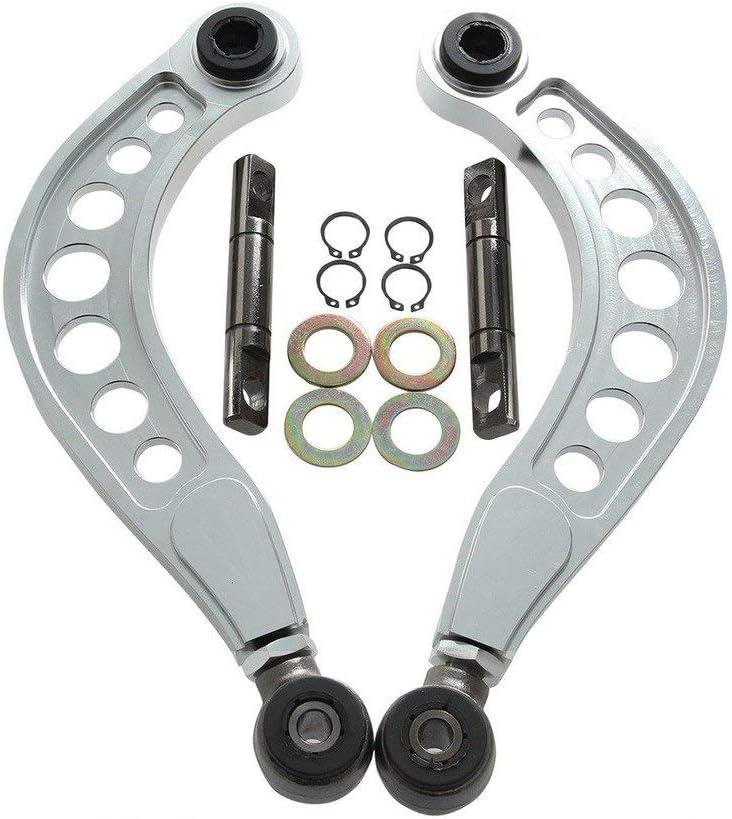 BLACKHORSE-RACING 2PCS Rear Adjustable Upper Camber Kit Silver Compatible with 2006 2007 2008 2009 2010 2011 2012 2013 2014 2015 Honda Civic LX EX DX SI