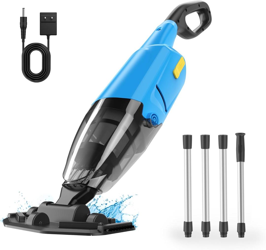 Cordless Rechargeable Pool Vacuum for Above & In-Ground Pools  18GPM Suction, 90 Min Runtime, Fast 3H Charge, 69" Detachable Pole  Deep Clean for Spa, Hot Tub, Sand, Leaves, Debris (Blue)