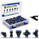 25PCS Push to Connect Fitting Kit, 5/16" or 8mm Air Hose Quick Connectors Pneumatic 10 Spliters+10 Elbows+10 Tee+10 Straight+10 Cross with 1PCS Tube Cutter