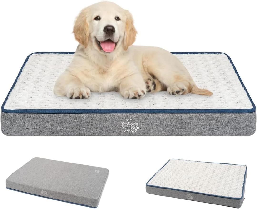 EMPSIGN Reversible Cool and Warm Dog Bed for Crate Pad, Pet Beds with Washable and Removable Cover, Dogs Crate Beds Sleeping Mats, Beds for Dog Crate for Large Medium Small Dogs, Grey (M (30"x 20"x 2"), 50LBS PETS)