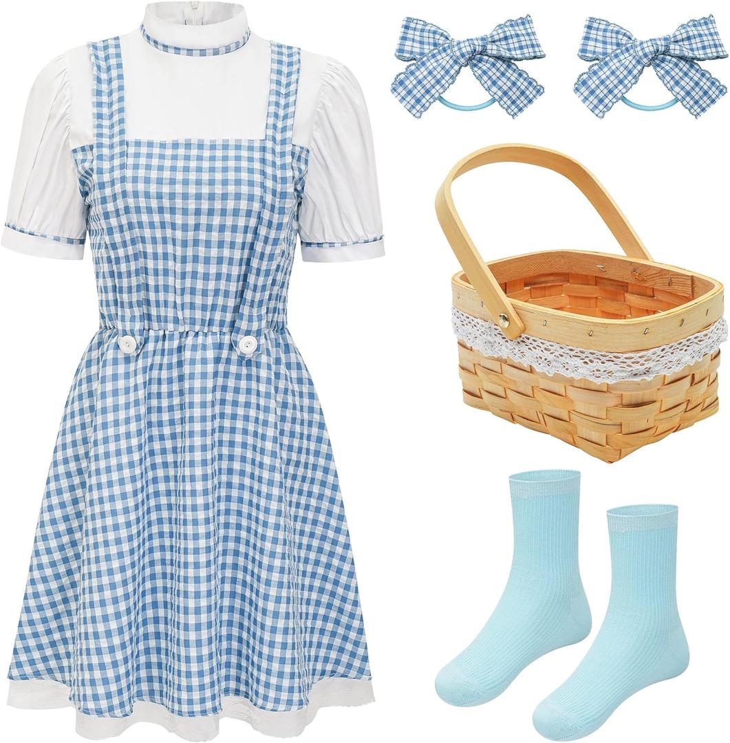 HMPRT Halloween Costume Women, Halloween Princess Costumes for Adults Basket Dress Socks Hair Bows Book Storybook Character, Small