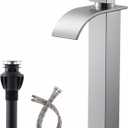 Bathroom Sink Faucet Brushed Nickel Tall Waterfall Single Handle 1 Hole Bathroom Vessel Sink Faucet Stainless Steel Bowl Mixer Tap Wash Basin Lavatory Vanity Faucet with Pop-up Drain