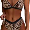 SUUKSESS Women Triangle High Cut Bikini Sets Sexy High Waisted 2 Piece Swimsuit (Medium, 57 Leopard Black)