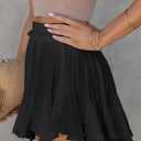 Women's Flowy Shorts Casual Linen Boho Ruffle Mini Skirts Pleated High Waist Cute Butterfly Skorts with Pockets Summer Trendy (Black, M)