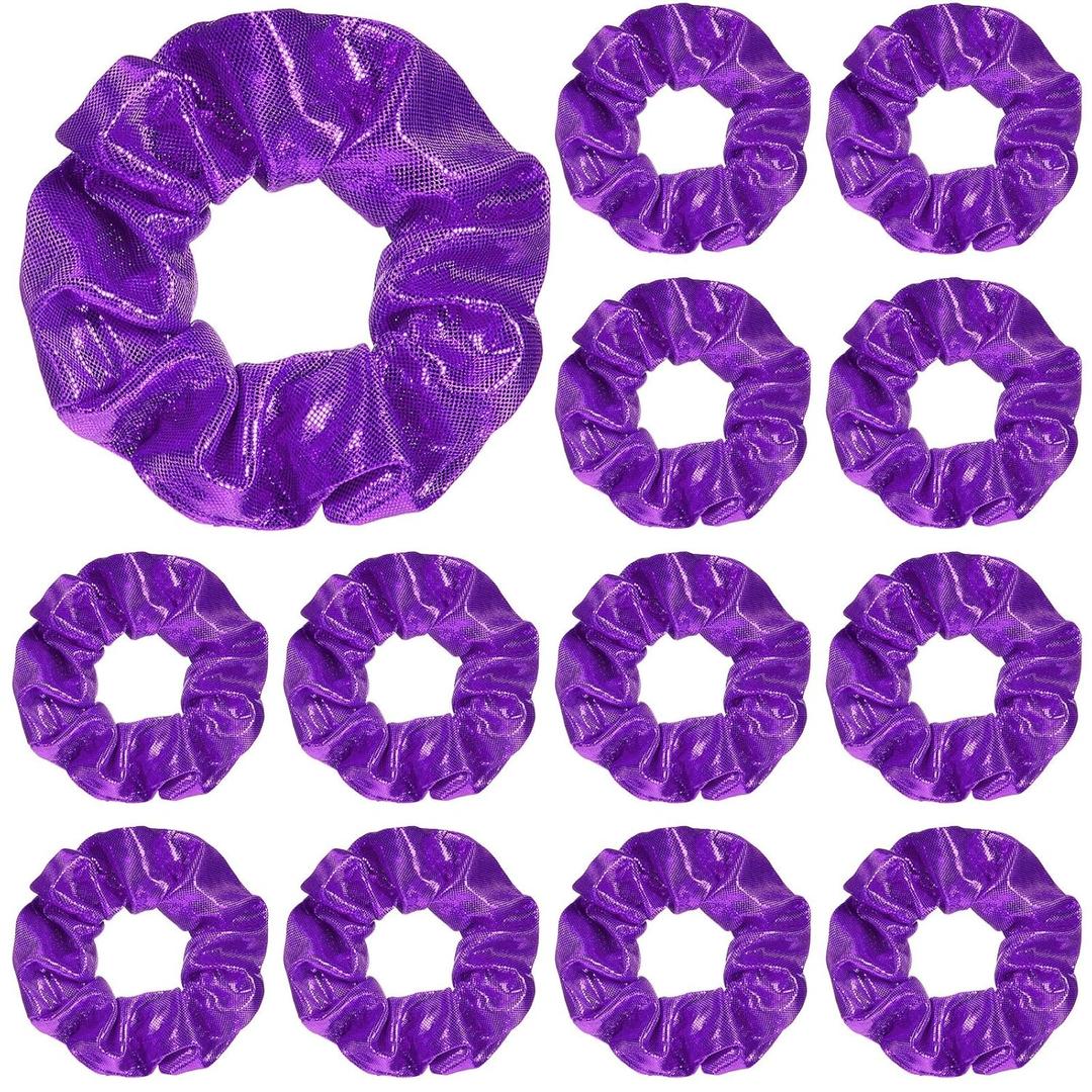 Taiyin 24 Pcs Hair Scrunchies Shiny Metallic Scrunchies Elastic Hair Ties Scrunchy for Women Solid Soft Bands for Gym Dance Party Cheerleading Softball Volleyball Baseball Sport Team Gifts(Purple)