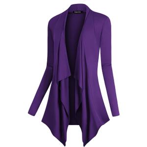 Urban CoCo Women's Drape Front Open Cardigan Long Sleeve Irregular Hem (Purple) S