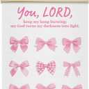 TRKAE Coquette Pink Bow Canvas Poster Hanger Frame, You Lord Keep My Lamp Burning Christian Wall Art for Girls, Bible Verses Wall Decor for Bedroom Dorm Apartment Office -004