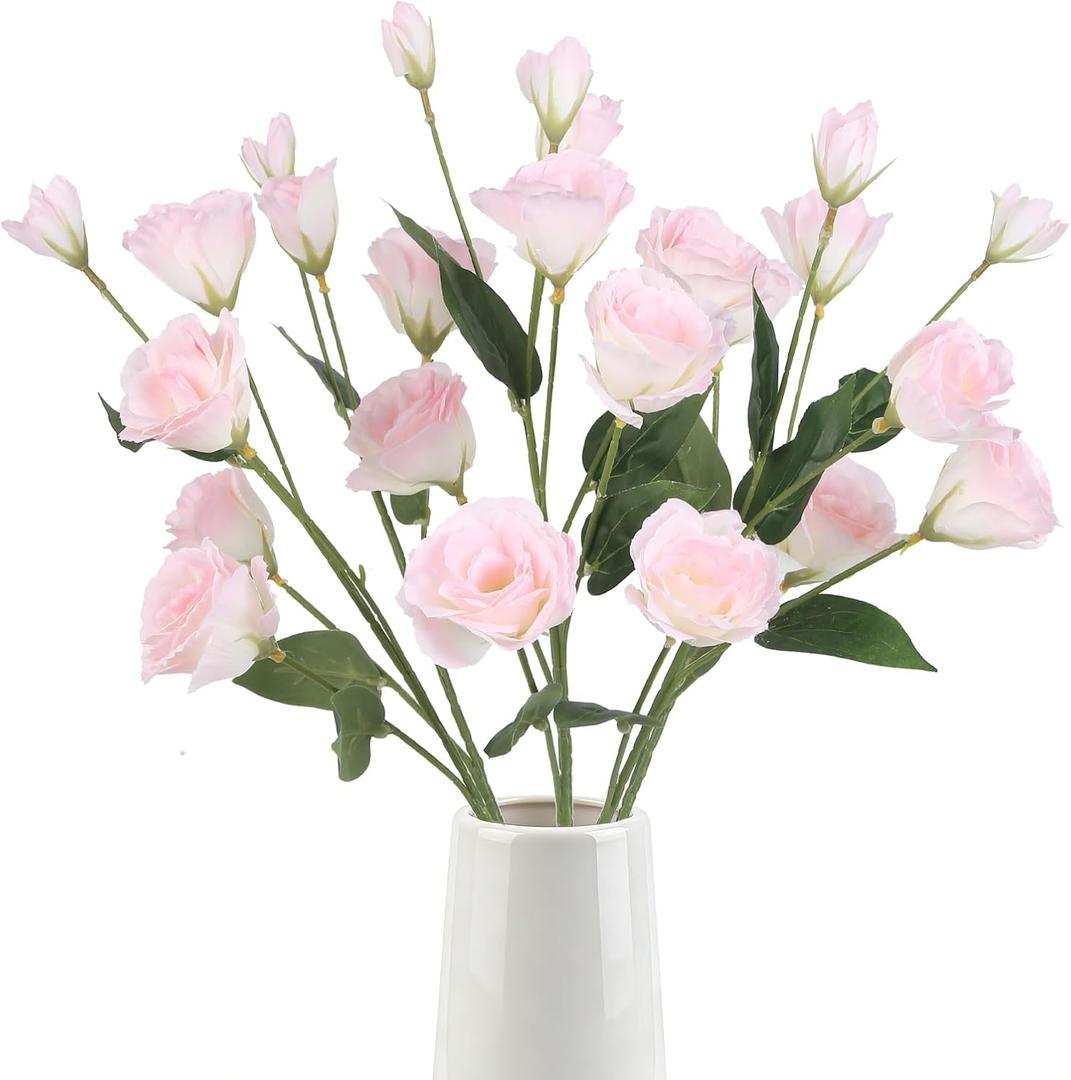 6PCS Pink Eustoma Lisianthus Artificial Flowers Faux Silk Flowers 26.8" Fake Pink Flowers for DIY Wedding Bouquet Centerpiece Table Home Party Decor(Pink)