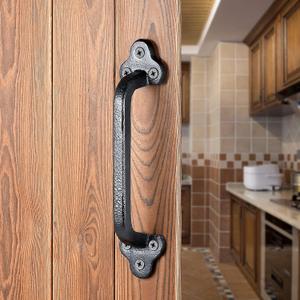 2 Packs Rustic Gate Handle,9 Inch Cast Iron Sliding Barn Door Handle, Black Vintage Metal Gate Pull Handle Fence Handle Antique Long Cabinet Handles for Interior, Drawer, Outdoor, Garage, Closet