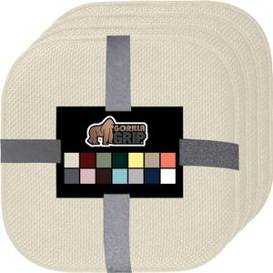 GORILLA GRIP Slip Resistant Chair Cushions, No Ties Required, Memory Foam Pads for Dining Room, Kitchen Table, Office, Rocking Chairs, Plush Seat Cover Cushion Pad, Home Decor, Set of 4 16x16, Cream