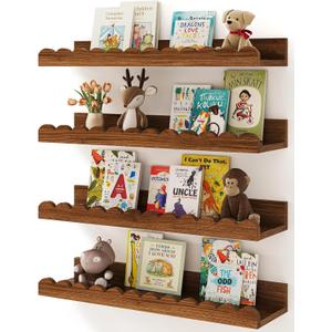 Shario Nursery Book Shelves, 4-Pack White Floating Shelves for Wall Kids, Scalloped Shelves, Wall Book Shelves for Bedroom Kids, Toddler Room, Baby Room, Nursery Decor
