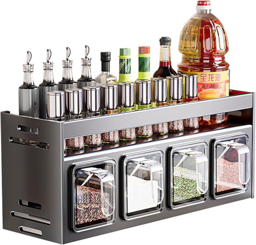 Kitchen Spice Rack Wall Mount Hanging Seasoning Box Over Stove Hanging Shelf Seasoning Jar Organizer for Sugar Salt Pepper (4 Box)