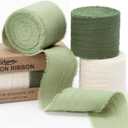 Sage Green Ribbon 1-1/2 Inch x 15 Yards Crinkle Fabric Cotton Ribbons for Gift Wrapping Wedding Invites Bouquets Party DIY Crafts Home Decor