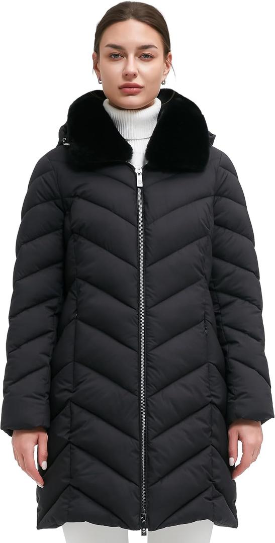 BINACL Women's Winter Coats, Thickened Warm Windproof Faux Fur & Detachable Hood Jacket, Black Medium