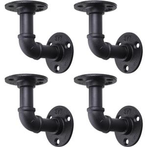 MUZIK 4 Pack Pipe Floating Shelf Bracket Heavy Duty, Black L Pipes Shelf Brackets Iron Shelving Brackets for Shelves - Vintage DIY Pipe Shelf (4*4 Inch)