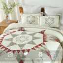 Cotton Bedspread Quilt Bedding Sets, 3 Pieces Reversible Coverlets Comforters Star with Green Floral Real Patchwork Bedspread, King Size | Real patchwork, 100% cotton, Breathable and soft, All season use, Vintage design, Exquisite stitching