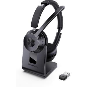 (Upgraded Version) Wireless Headset, Bluetooth Headset with Noise Cancelling Microphone, Best Headphones with Mic Mute & USB Dongle for PC/Computer/Laptop/Cell Phones/Remote Work/Call Center (Black)