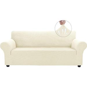 Asnomy Couch Covers for 3 Cushion Couch Stretch Sofa Covers Slipcovers, Pet Protector Furniture Covers for Dogs Cats Spandex Jacquard Fabric Small Checks LargeOff-White