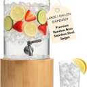 Kitchentoolz 1 Gallon Glass Drink Dispenser for Parties on Bamboo Stand - Premium Borosilicate Beverage Jar with Stainless Steel Spigot - Lemonade, Water, Sun Tea, Kombucha for Spa