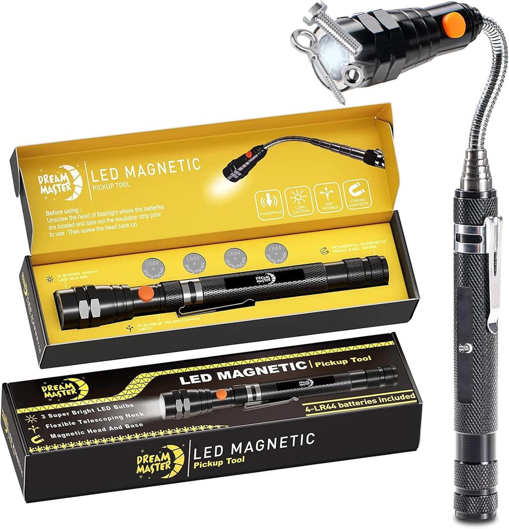 Magnetic Pickup Tool Gifts for Men, Telescoping Magnet Flashlight, Gifts Idea & Gifts for Him, Mechanic, Tech, Handyman, Boyfriend, Birthday Gifts for Dad, Husband, Father, Black