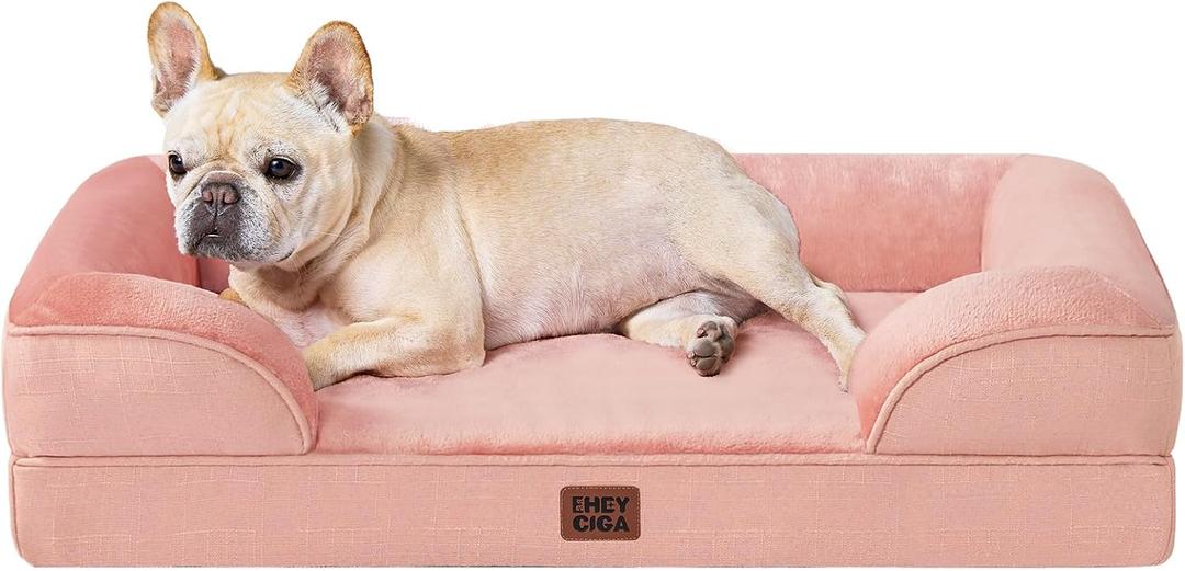 EHEYCIGA Orthopedic Dog Bed for Medium Dogs, Waterproof Memory Foam Medium Dog Beds with Sides, Non-Slip Bottom and Egg-Crate Foam Pet Couch Bed with Washable Removable Cover, Dusty Pink (30.0"L x 20.0"W x 6.5"Th)