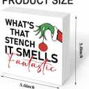 2 x What's That Stench Sign, Christmas Bathroom Wooden Box Sign, Farmhouse Home Decor, Bathroom Christmas Decor for Shelf, Funny Toilet Signs, Farmhouse Rustic Tiered Tray Decorations