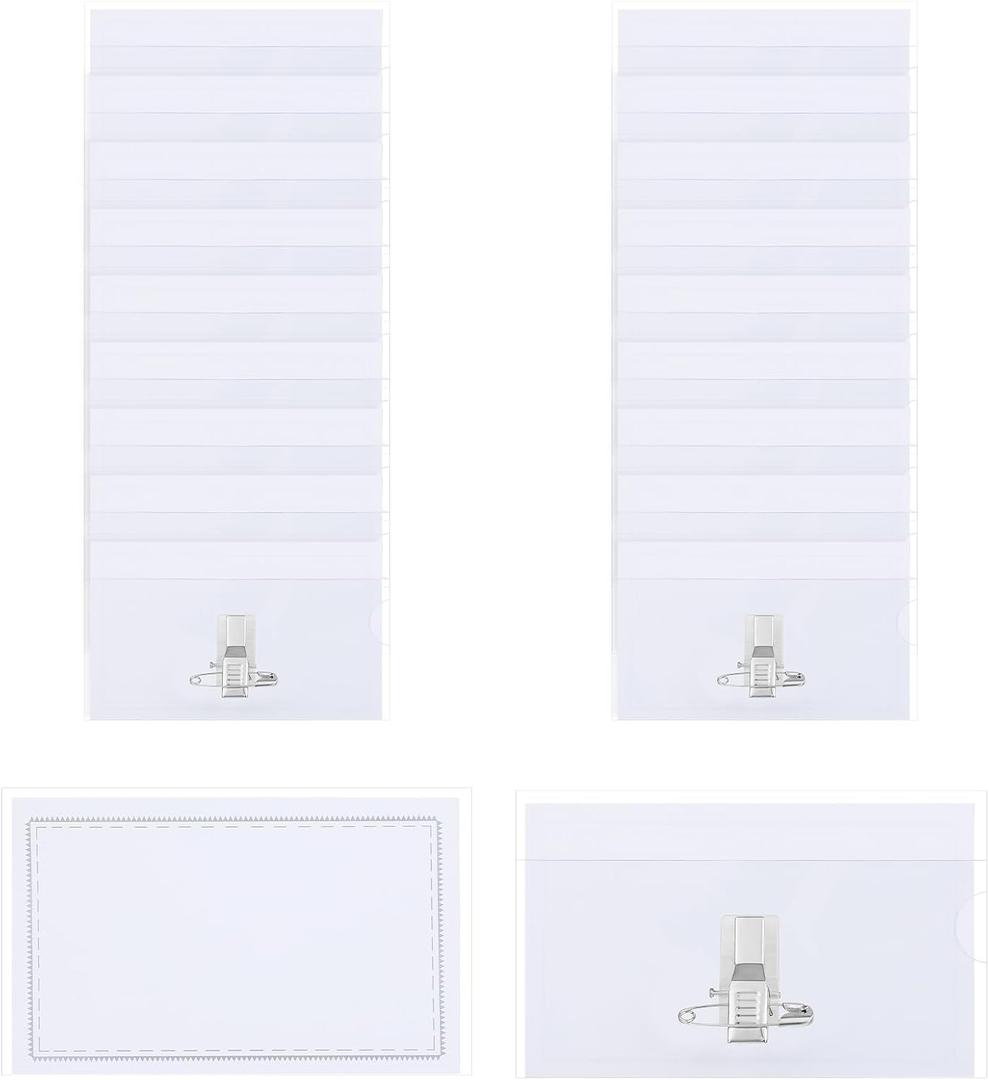 ANFAN 20 Pcs Name Tags with Pins, Clear Plastic Pin Badge Holder (3.54x2.16 Inch) with Inserts, Reusable PVC Name Tag for Conference, Event & Office