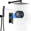 Shower Faucet Set with Hydro Power Temperature Display, Shower System Bathroom 10 Inches Shower Head with Handheld Spray, Wall Mounted Shower Fixtures with Shower Valve and Trim Kit, Matte Black