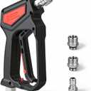 Short Pressure Washer Gun for Car Wash, Foam Cannon, Driveway | 5000 PSI Max, 10.5 GPM, 300F High Temp, 1/4" Quick Connect, 3/8" & M22-14mm & M22-15mm Adapters, Stainless Steel and Brass