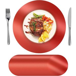 SHACOS 100Pcs Disposable Paper Placemats Red, 13" Round Place Mats Dining Table Paper Charger Table Mat for Christmas Dinner Party Wedding Birthday Banquet Table Setting Decor