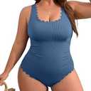 Charmo Plus Size Swimsuit for Women 2025 Tummy Control Scalloped Ribbed One Piece Swimsuits Ruched Modest Bathing Suit, 3X