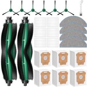 25 Pcs Replacement Parts for iRobot Roomba 104/105 Vac/ 105 Combo/ Q052 Robot Vacuum, Q0520 105 Accessories Include 2 Main Brushes, 6 Filters, 6 Dust Bags, 6 Side Brushes, 4 Mop Pads, 1 Clean Brush