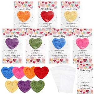 Mindsoft 35 Sets Emotional Cheer Support Gift Bulk Cute Hand Crocheted Pocket Hug Heart Inspirational Cards and Bags Party Favor for Preschool Toddler Boy Girls