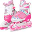 MammyGol Adjustable Inline Skates for Kids Boys Girls Youth Blades Roller Skates with Light up Wheels, Size M, 1-4 (Zesty Pink)