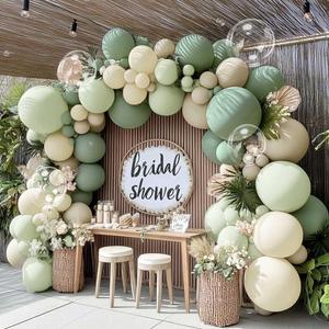 Dusty Green White Balloon Arch Kit Double Stuffed, Sage Mint Green Sand Ivory Boho Balloon Garland with Clear Bobo Latex for Neutral Baby Shower Bridal Wedding Birthday Woodland Party Decoration